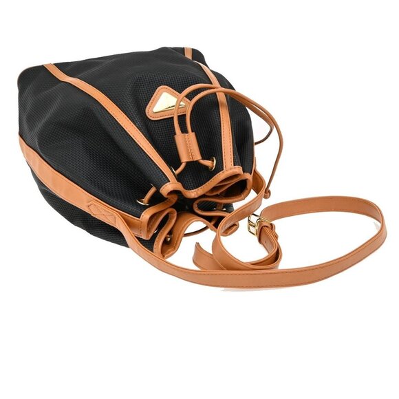 Saint Laurent YSL Logo Drawstring Shoulder Bag PVC Leather Navy Brown 38FC055 - Picture 5 of 16